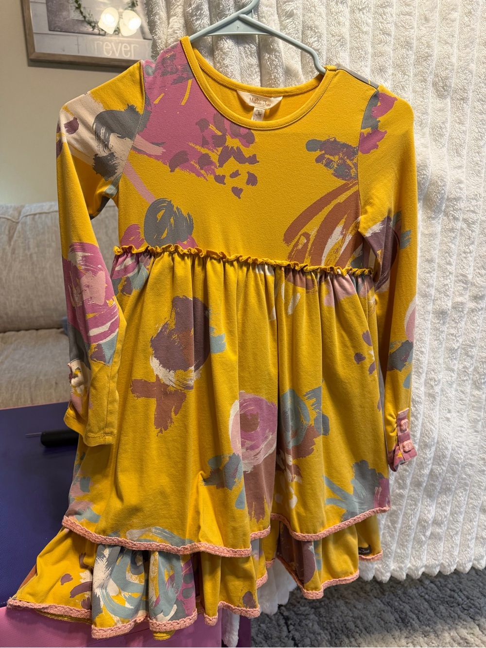 Matilda Jane Mustard Floral Long-Sleeve Ruffled Dress
